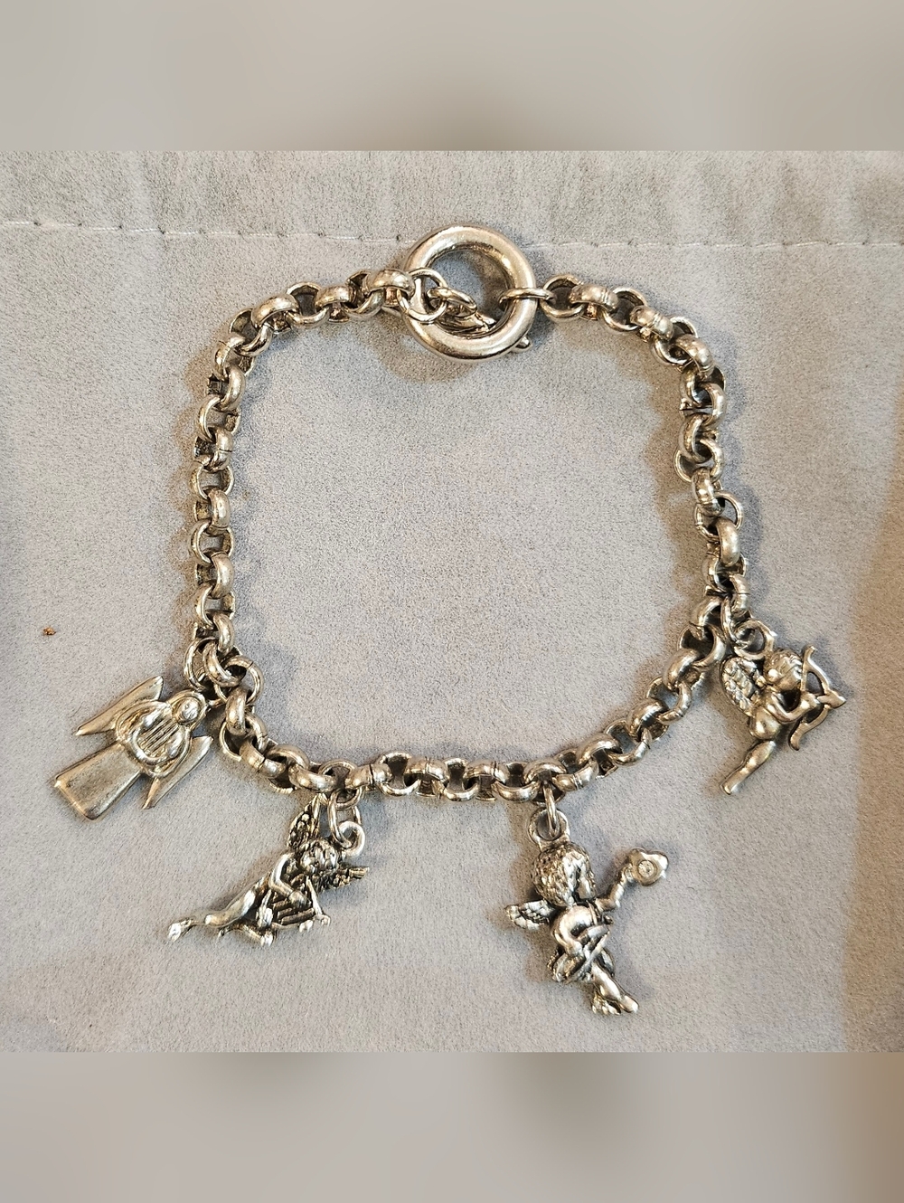 Silver Angel Cherub Charm Bracelet 8"